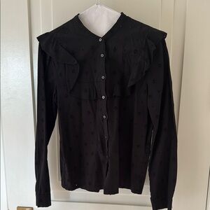 Doen Black Ruffled Puff Sleeve Blouse